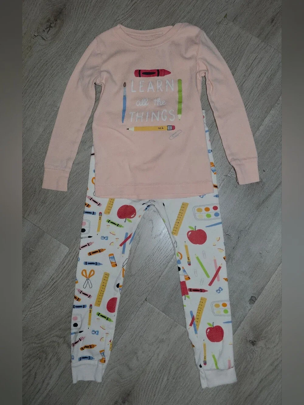 Old Navy Pink 'Learn All The Things' School Print Pajama Set, 5T